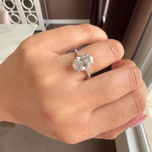 2.5ct Oval Cut Moissanite Hidden Halo Engagement Ring