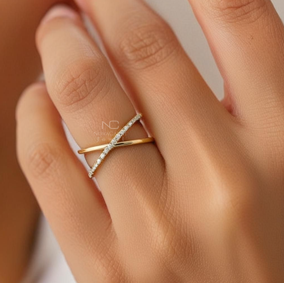 Criss Cross Half Eternity Diamond Anniversary Ring