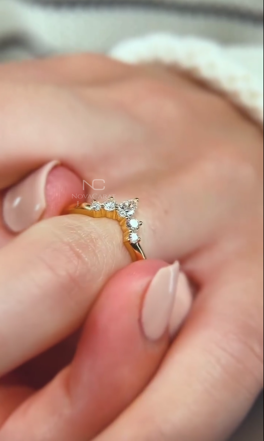 Pear and Round Diamond V Shaped Chevron Wedding Band - Image 6