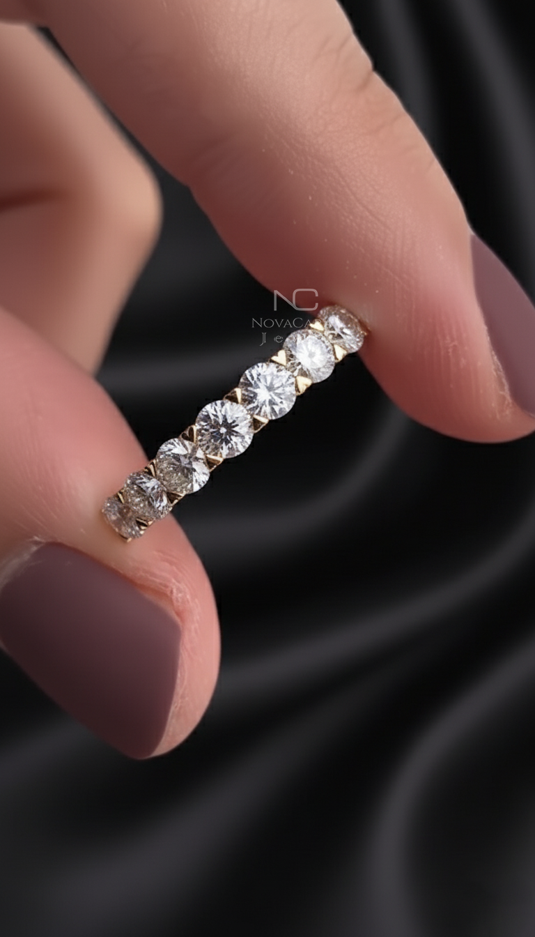 Round Brilliant Cut Matching 7 Stone Diamond Half Eternity Wedding Band Ring - Image 3