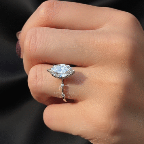 Marquise cut diamond pave engagement ring in white gold captured in natural light, a romantic bridal and proposal ring symbolizing eternal love. Pave Diamond Wedding Ring, Gift For Her, Lab Grown Diamond Engagement Ring, Unique Distance Pave Setting Wedding Ring, Dainty Diamond Ring, Bridal Ring, Hidden Halo Ring, Gold Ring For Her, Genuine Lab Grown Diamond Invisible Halo Ring, Unique Proposal Ring, Lab Grown Diamond Ring, Gift For Wife, Pave Band Ring, Distance Pave Ring