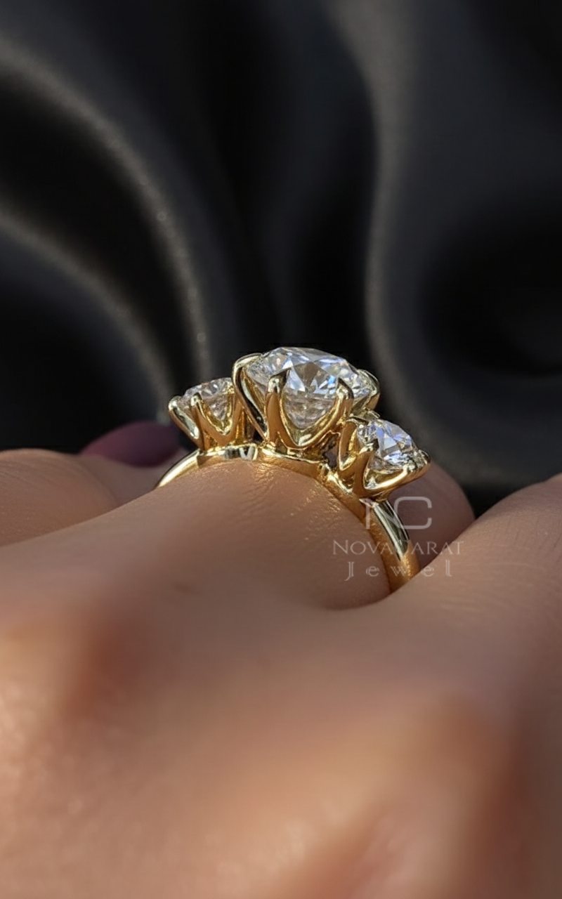 Three Moissanite Diamond Round Cut Engagement Ring - Image 5