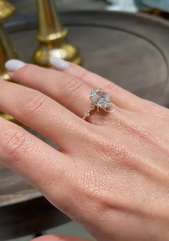 2ct Oval Moissanite Side Round Solitaire Engagement Ring - Image 3