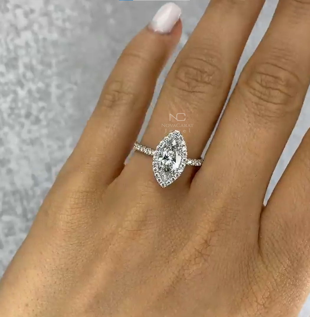 1 Carat Marquise Halo Engagement Ring