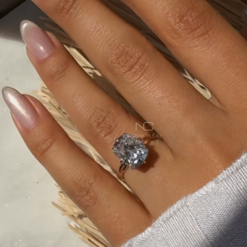 3.5ct Crushed Ice Elongated Cushion Cut Moissanite Ring