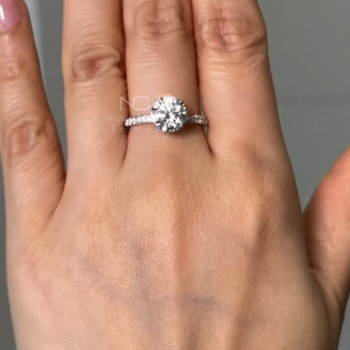 1ct Brilliant Round Moissanite Hidden Halo Pave Engagement Ring