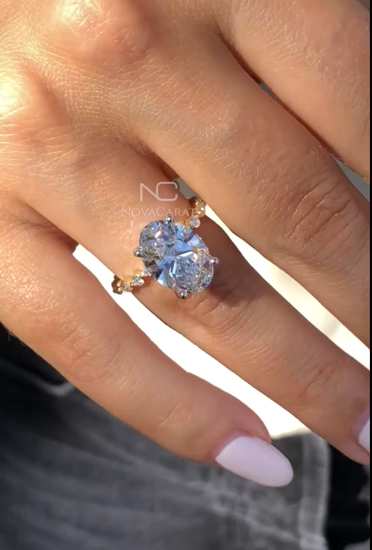 4 Carat Brilliant Oval Cut Side Round & Marquise Moissanite Ring