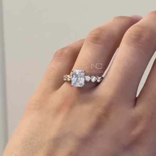 2.5ct Radiant Cut Side Round Stone Hidden Halo Solitaire Ring