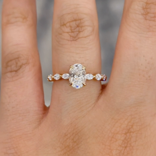 2ct Oval Cut Moissanite Side Marquise Solitaire Wedding Ring