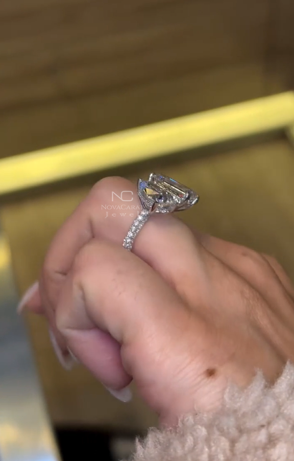 8 TCW Pear And Emerald Hideen Halo Moissanite Two Stone Ring - Image 5