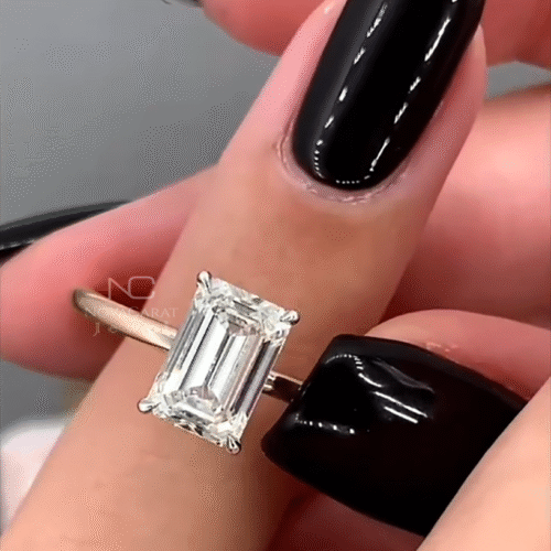 2.5Ct Emerald Cut Moissanite Halo Engagement Ring