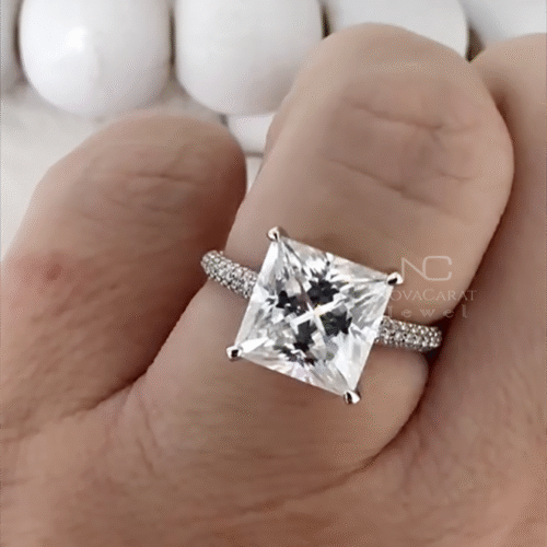 4ct Princess Cut Moissanite Hidden Halo Engagement Ring