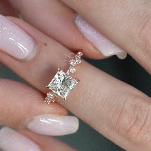 2 CT Princess Cut Cluster Side Round Halo Moissanite Engagement Ring