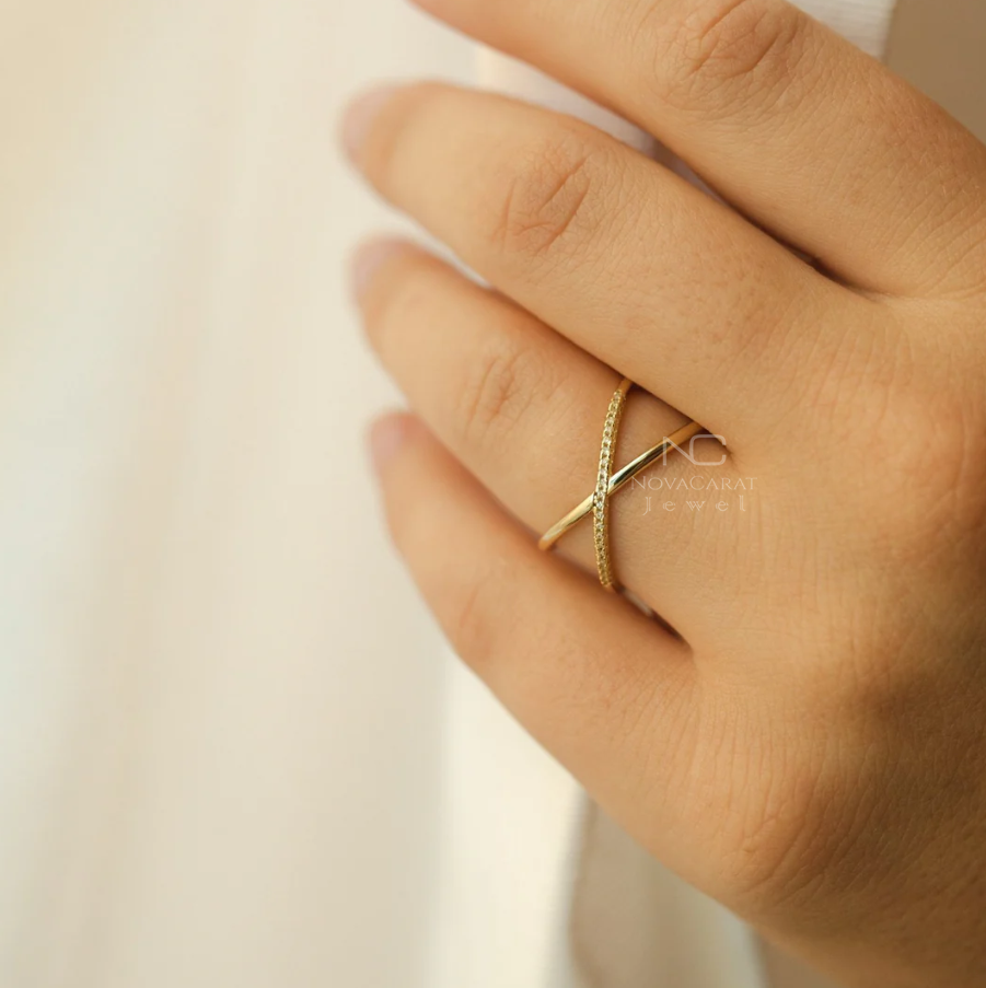 Criss Cross Half Eternity Diamond Anniversary Ring - Image 4