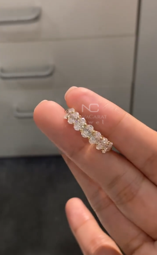 Oval Cut Moisanite Diamond Half Eternity Wedding Band - Image 5