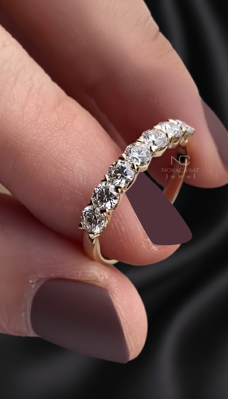 Round Brilliant Cut Matching 7 Stone Diamond Half Eternity Wedding Band Ring - Image 2