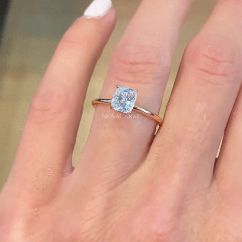 1.5 CT Cushion Cut Moissanite Hidden Halo Ring