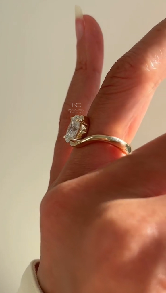 2.5CT Oval Cut Bypass Band Moissanite Diamond Engagement Ring - Image 7