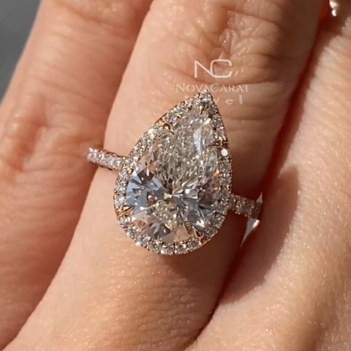 3ct Pear Cut Moissanite Hidden Halo Engagement Ring