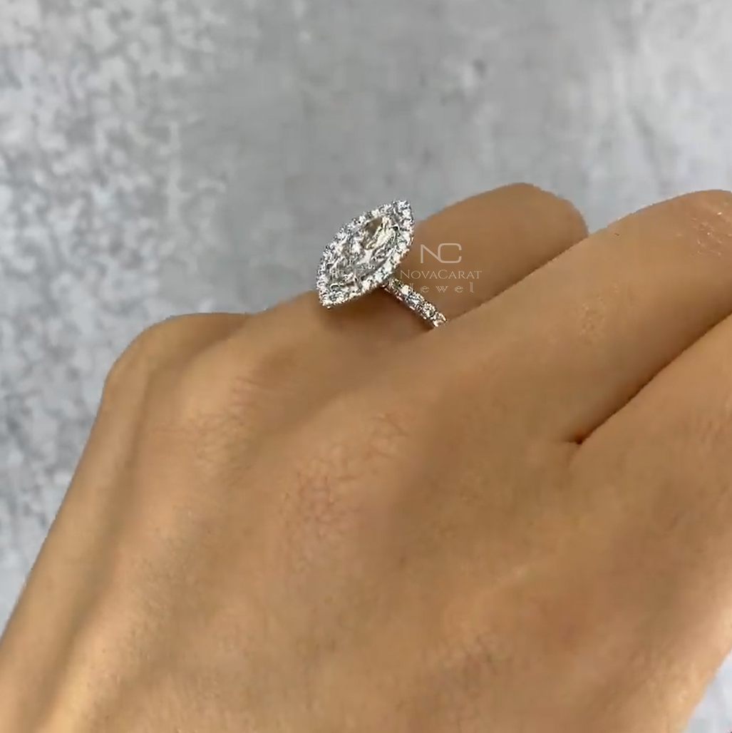 1 Carat Marquise Halo Engagement Ring - Image 3