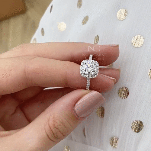 2 ct Round Cut Moissanite Cushion Halo Engagement Ring