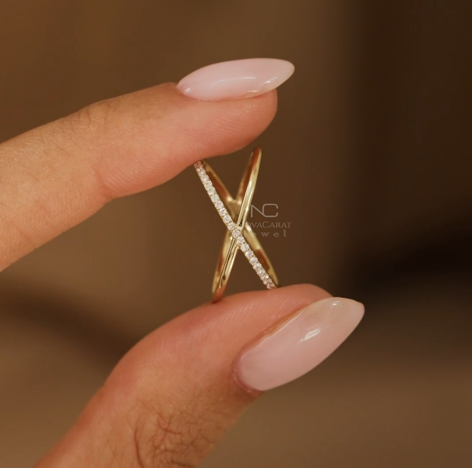 Criss Cross Half Eternity Diamond Anniversary Ring - Image 5