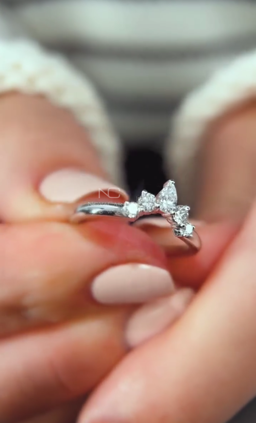 Pear and Round Diamond V Shaped Chevron Wedding Band - Image 3