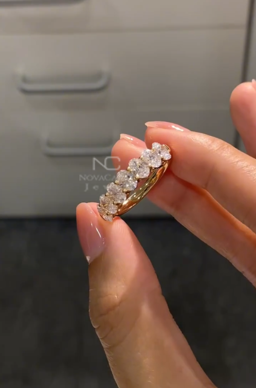 Oval Cut Moisanite Diamond Half Eternity Wedding Band - Image 4