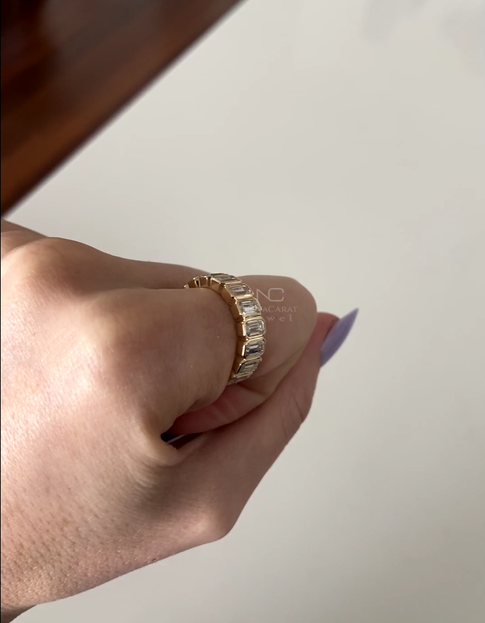 Emerald Cut Moissanite Diamond Bezel Set Wedding Band - Image 6