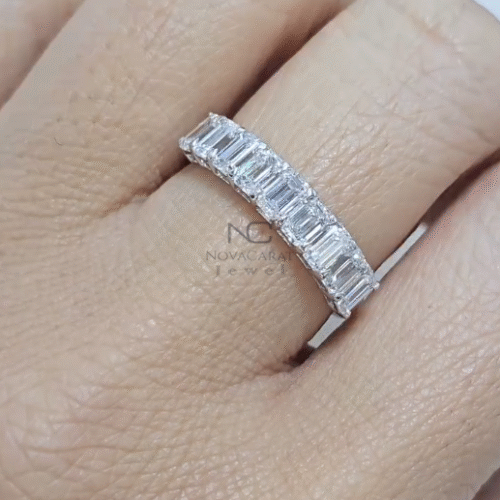 Emerald Cut Moissanite Seven Stone Half Eternity Wedding Band