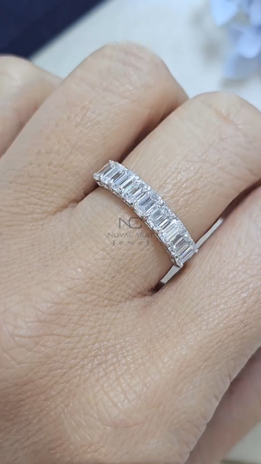 Emerald Cut Moissanite Seven Stone Half Eternity Wedding Band