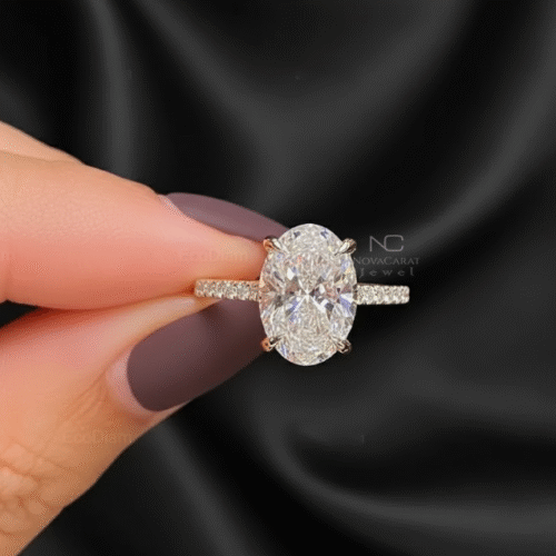 Oval Moissanite Diamond Hidden Halo And Pave Eternity Ring