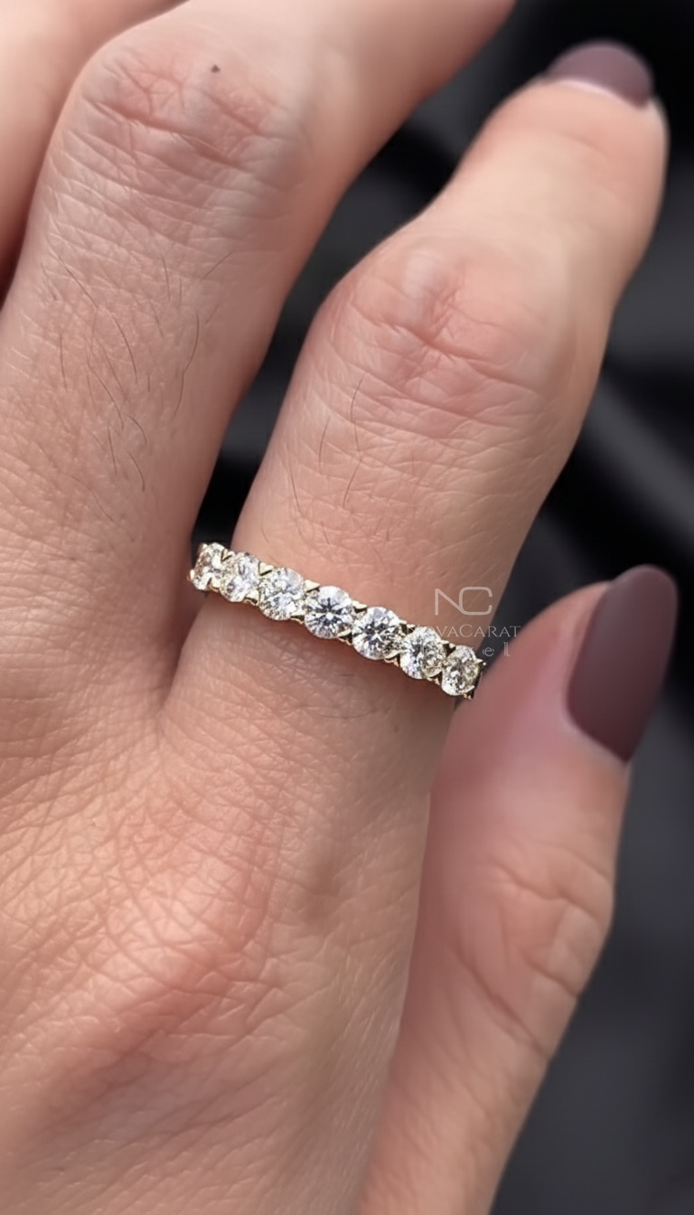 Round Brilliant Cut Matching 7 Stone Diamond Half Eternity Wedding Band Ring