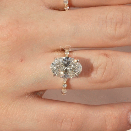 Oval Cut Side Marquise & Round Diamond Moissanite Ring