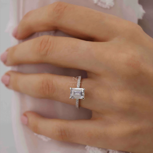 2.5ct Emerald Cut Hidden Halo Diamond Engagement Ring