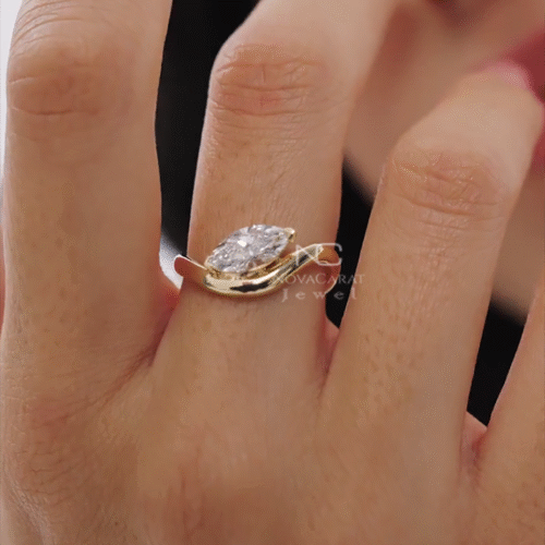 1ct Marquise East West Mossanite Diamond Curved Band Ring