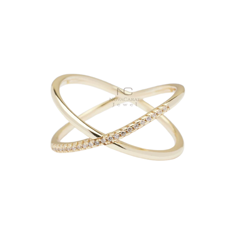 Criss Cross Half Eternity Diamond Anniversary Ring - Image 6