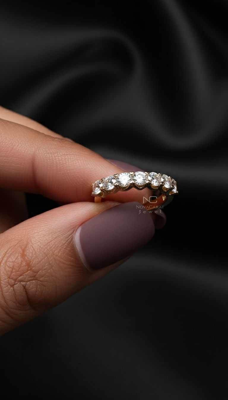 Round Brilliant Cut Matching 7 Stone Diamond Half Eternity Wedding Band Ring - Image 7