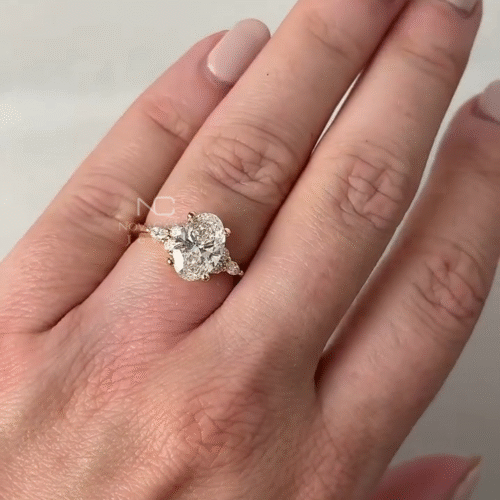 2.50 Carat Oval Cut Moissanite Elegant Two Stone Trilogy Ring