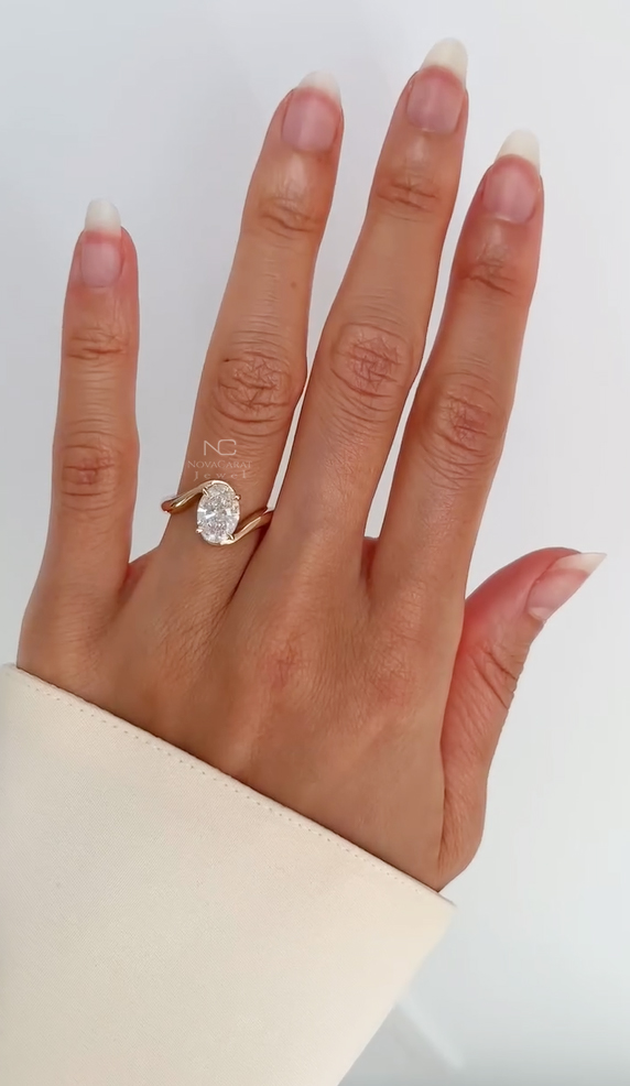 2.5CT Oval Cut Bypass Band Moissanite Diamond Engagement Ring - Image 2