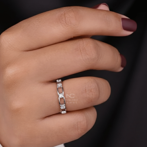 Link Chain Ring Full Eternity Wedding Band for Bride Distance Chain Ring