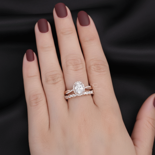 Oval Cut Infinity Shank With Round And Marquise Moissanite Engagement Ring Set