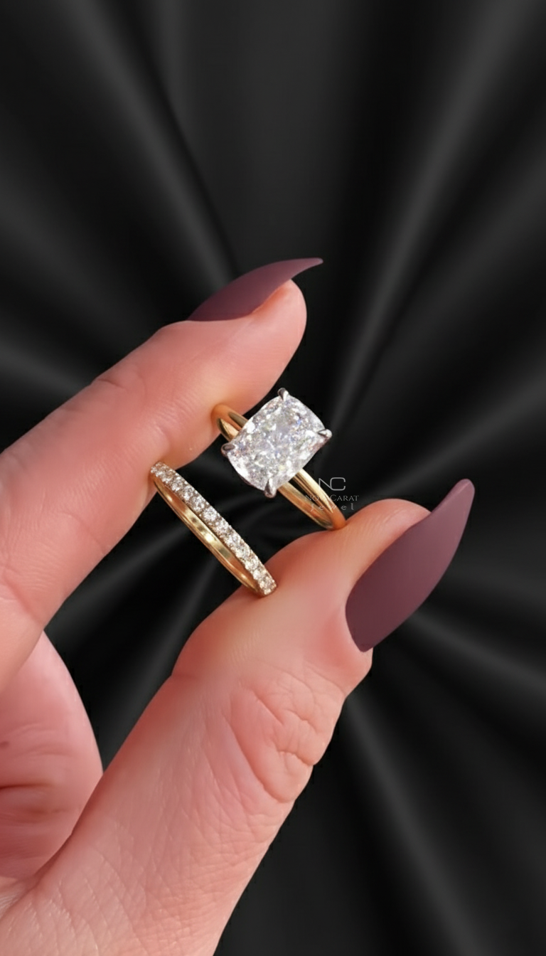 2 CT Elongated Cushion Cut Moissanite Full Eternity Round Cut Band Ring Set - Image 2