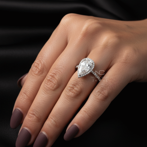 3 CT Pear cut Halo Moissanite Halo Engagement Ring