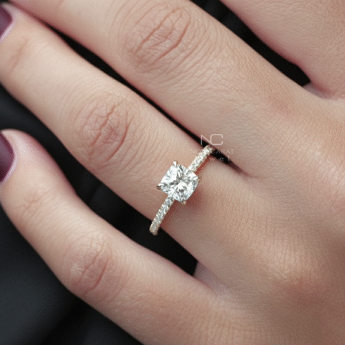 2Ct Cushion Moissanite Solitaire Hidden Halo Engagement Ring