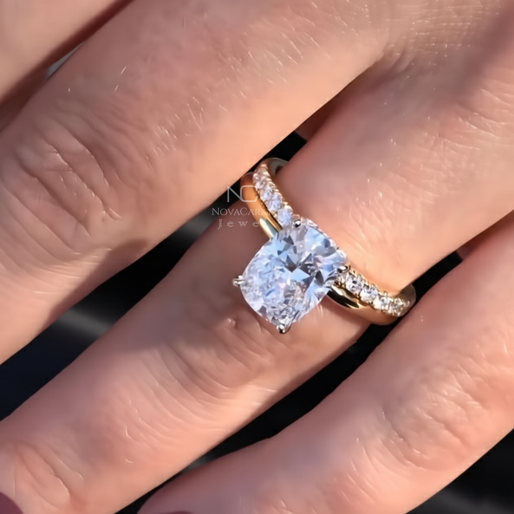 2 CT Elongated Cushion Cut Moissanite Full Eternity Round Cut Band Ring Set - Image 5