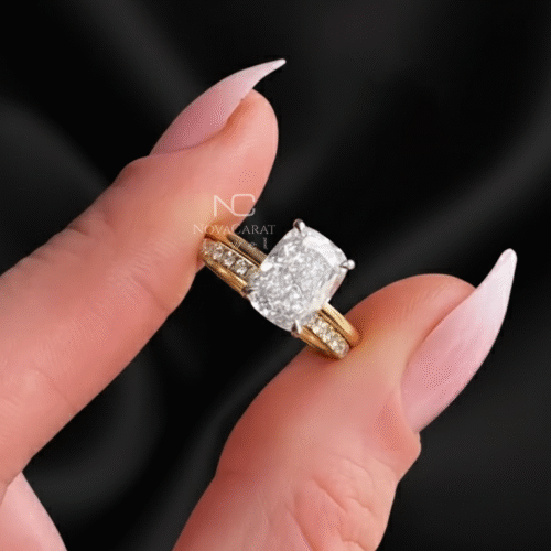 2 CT Elongated Cushion Cut Moissanite Full Eternity Round Cut Band Ring Set