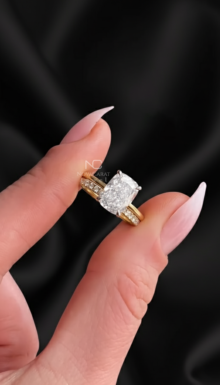 2 CT Elongated Cushion Cut Moissanite Full Eternity Round Cut Band Ring Set