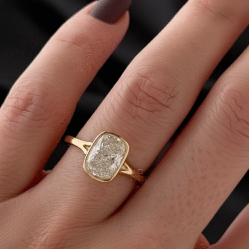 2.0 CT Elongated Cushion Cut Moissanite Bezel Set Solitaire Engagement Ring