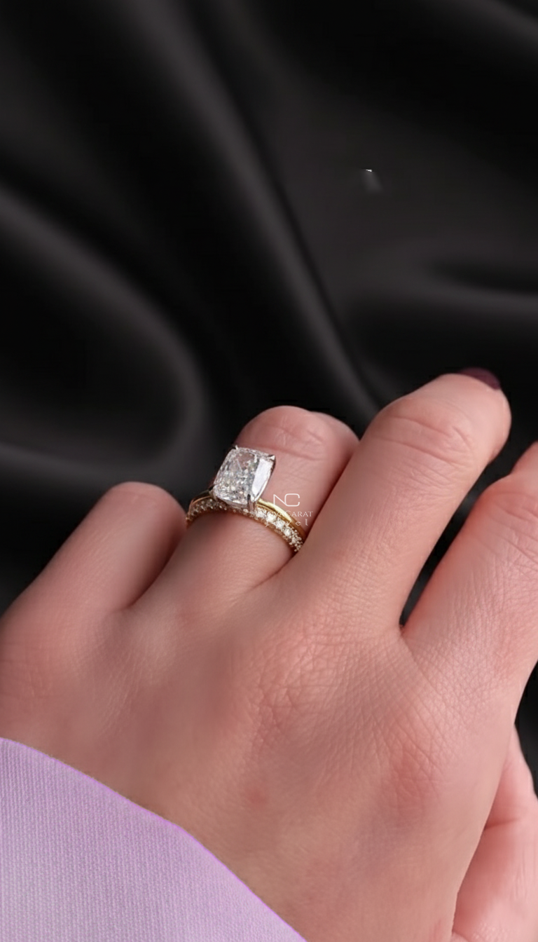 2 CT Elongated Cushion Cut Moissanite Full Eternity Round Cut Band Ring Set - Image 3